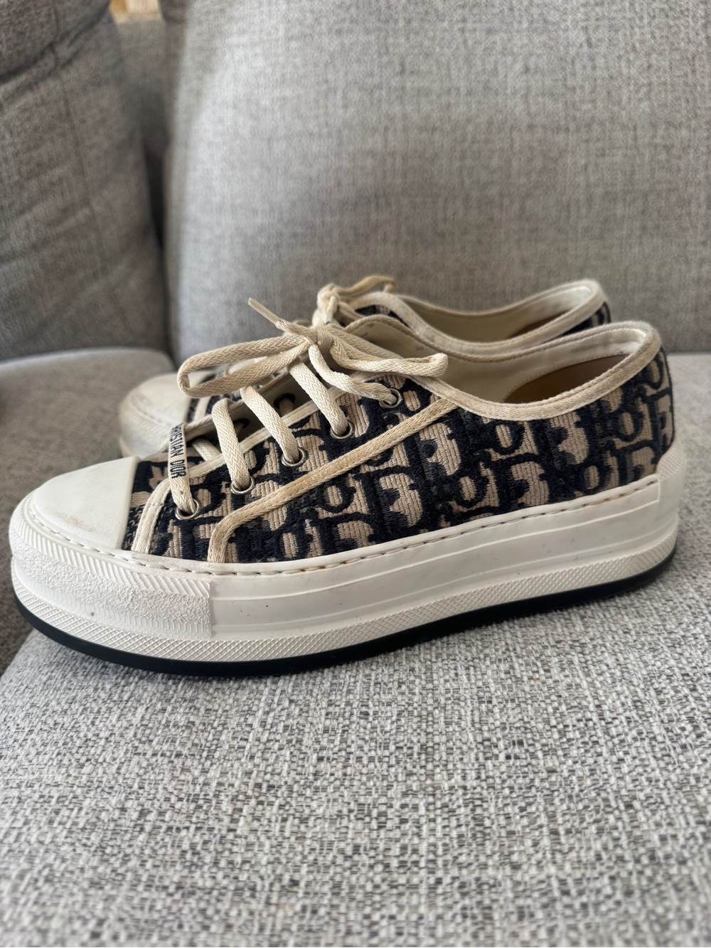 Dior Platform Monogram Low-Top Sneakers in Navy and Cream